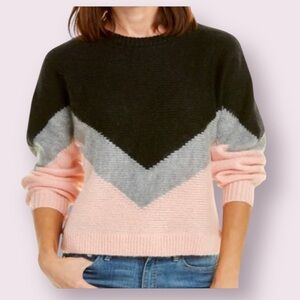 Avantlook Colorblock Wool Blend Sweater Black Gray and Pink Size Large
